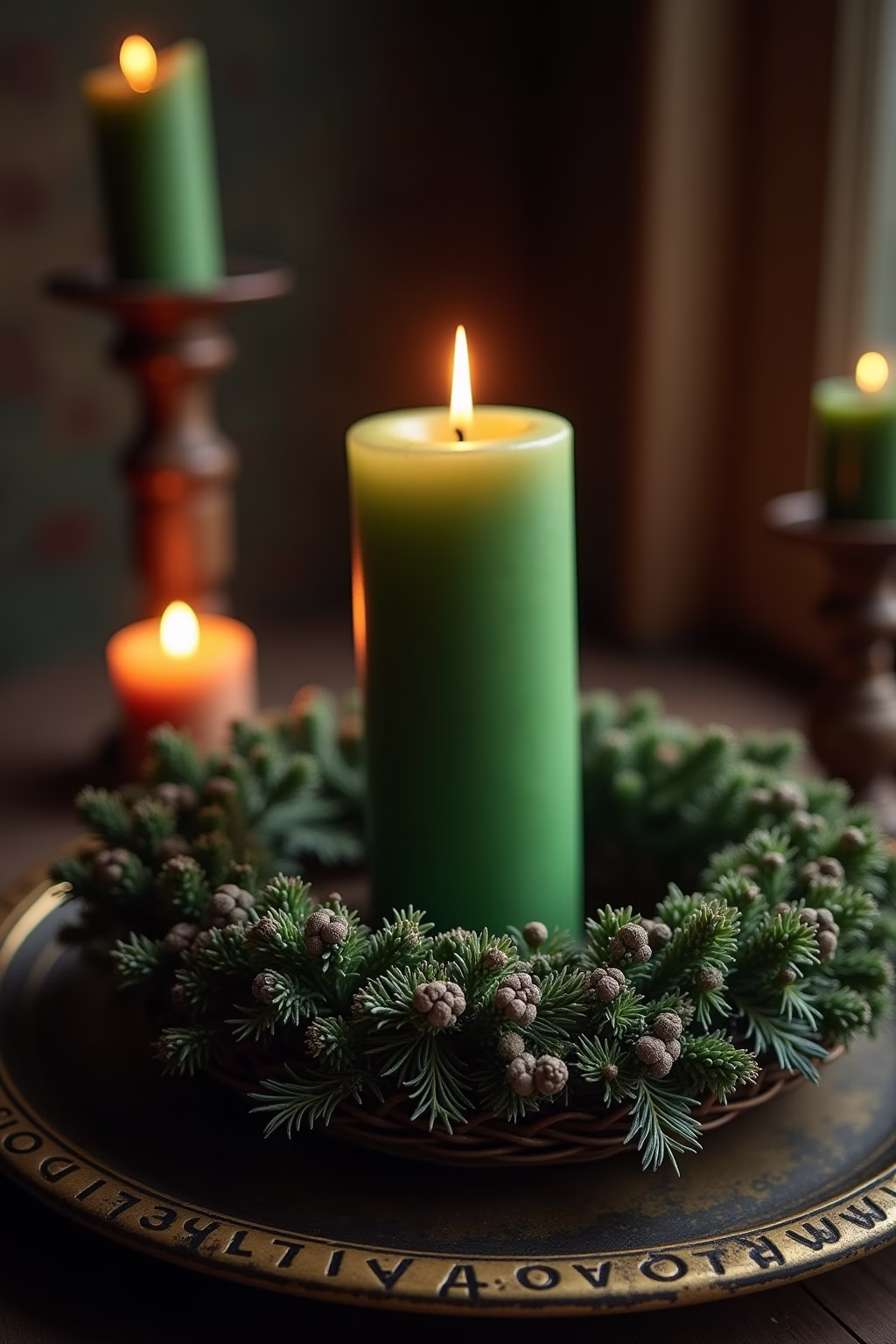 adventskranz gruene kerzen outline 2