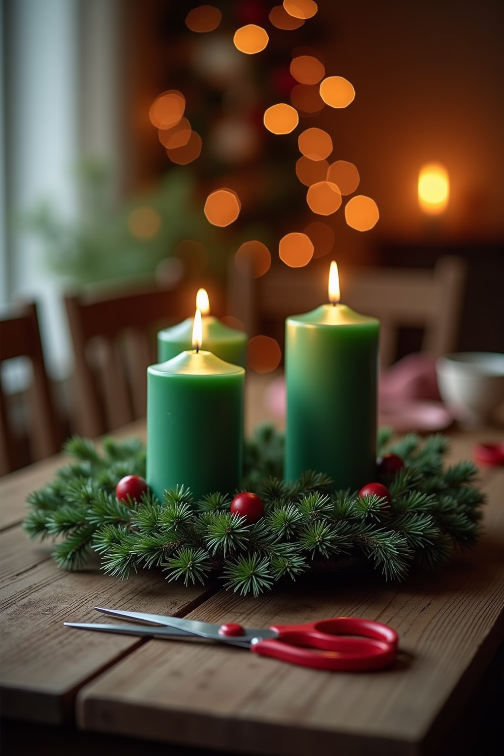 adventskranz gruene kerzen outline 3