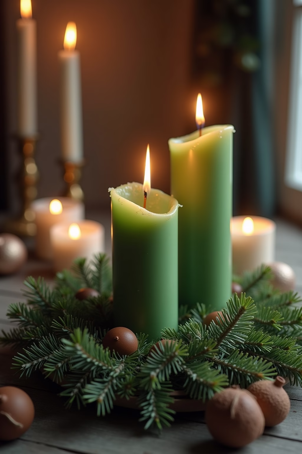 adventskranz gruene kerzen outline 4