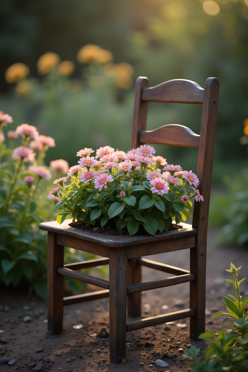 alte stuehle im garten dekorieren outline 4