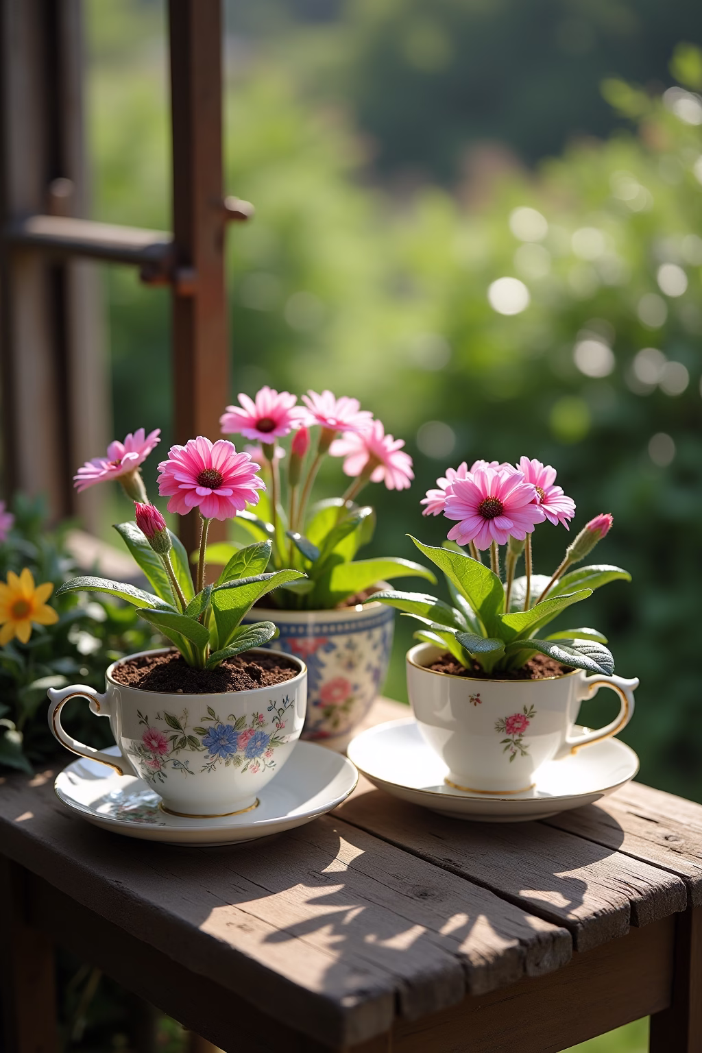 altes geschirr im garten outline 3