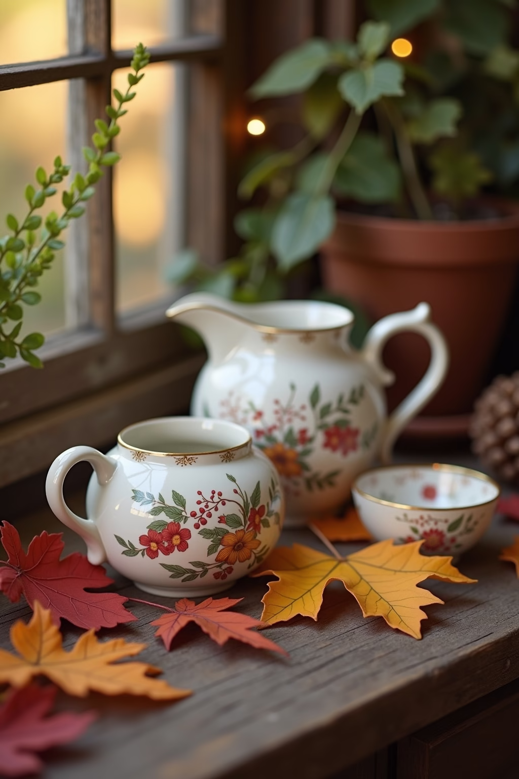 altes geschirr im garten outline 8