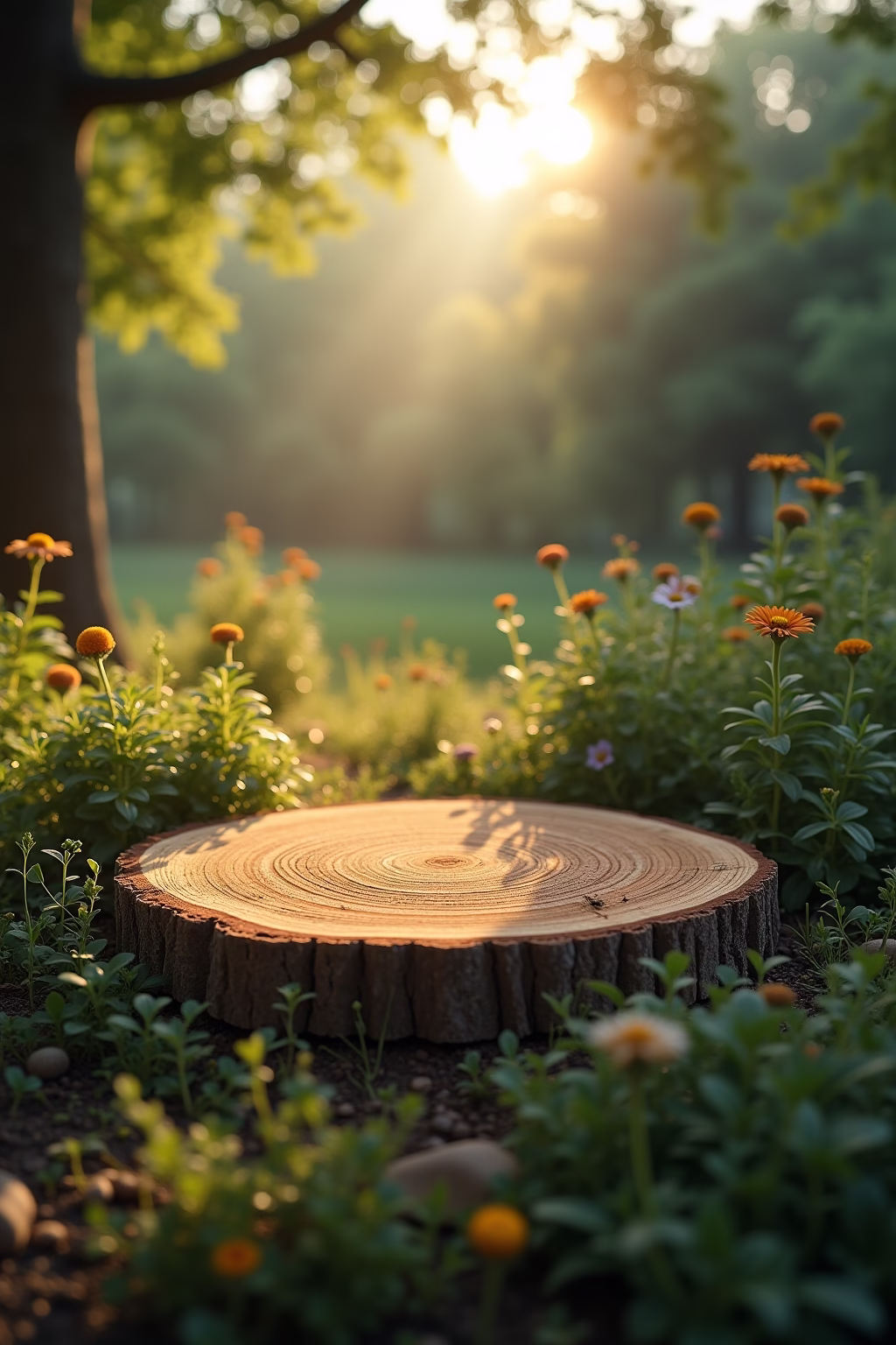 deko mit baumscheiben im garten outline 7