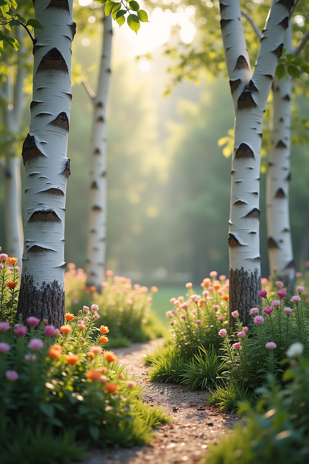deko mit birkenstaemmen im garten outline 1