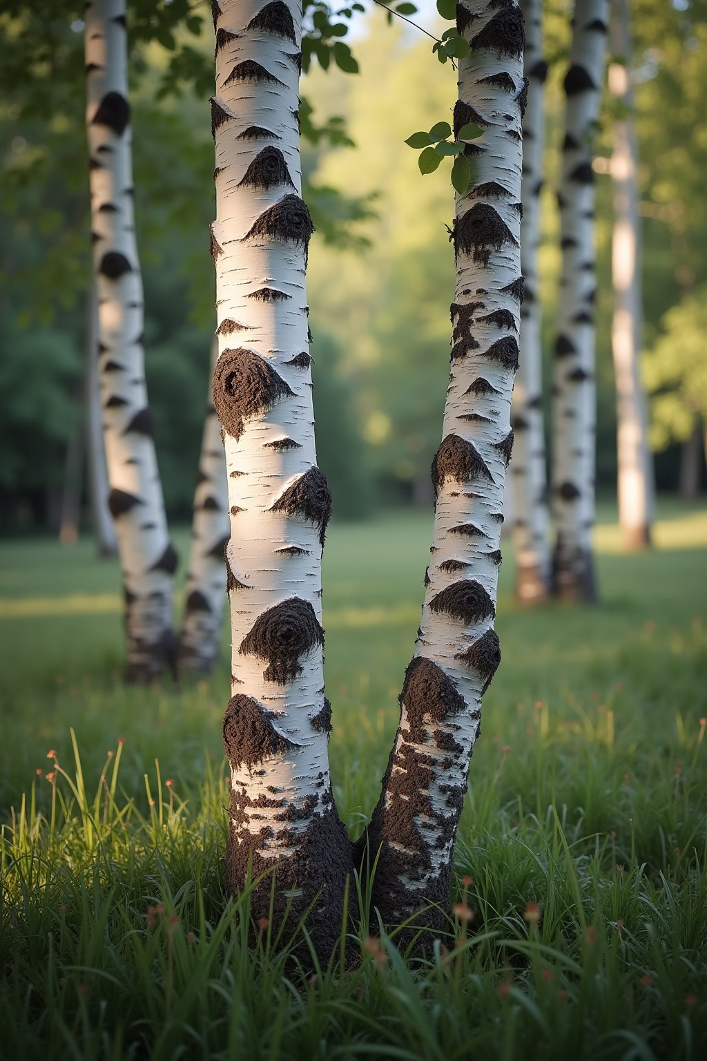 deko mit birkenstaemmen im garten outline 2