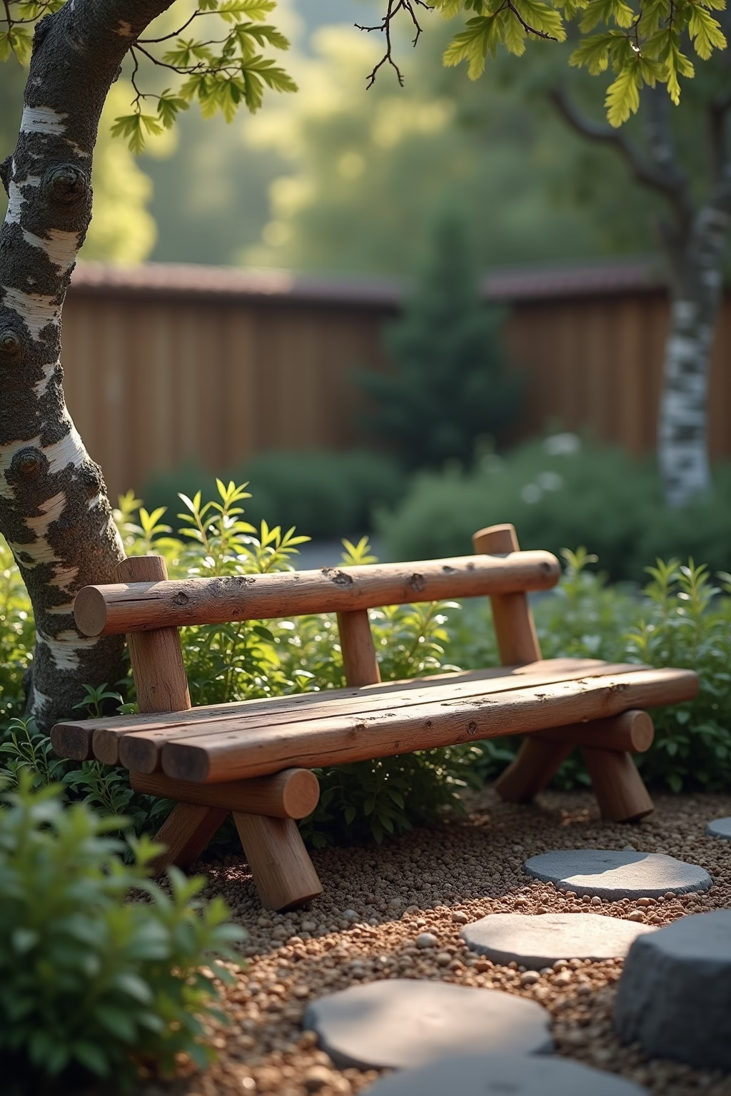 deko mit birkenstaemmen im garten outline 5