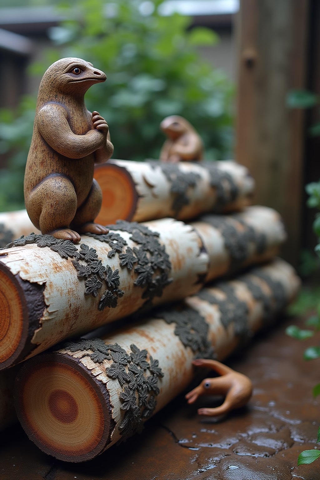 deko mit birkenstaemmen im garten outline 7