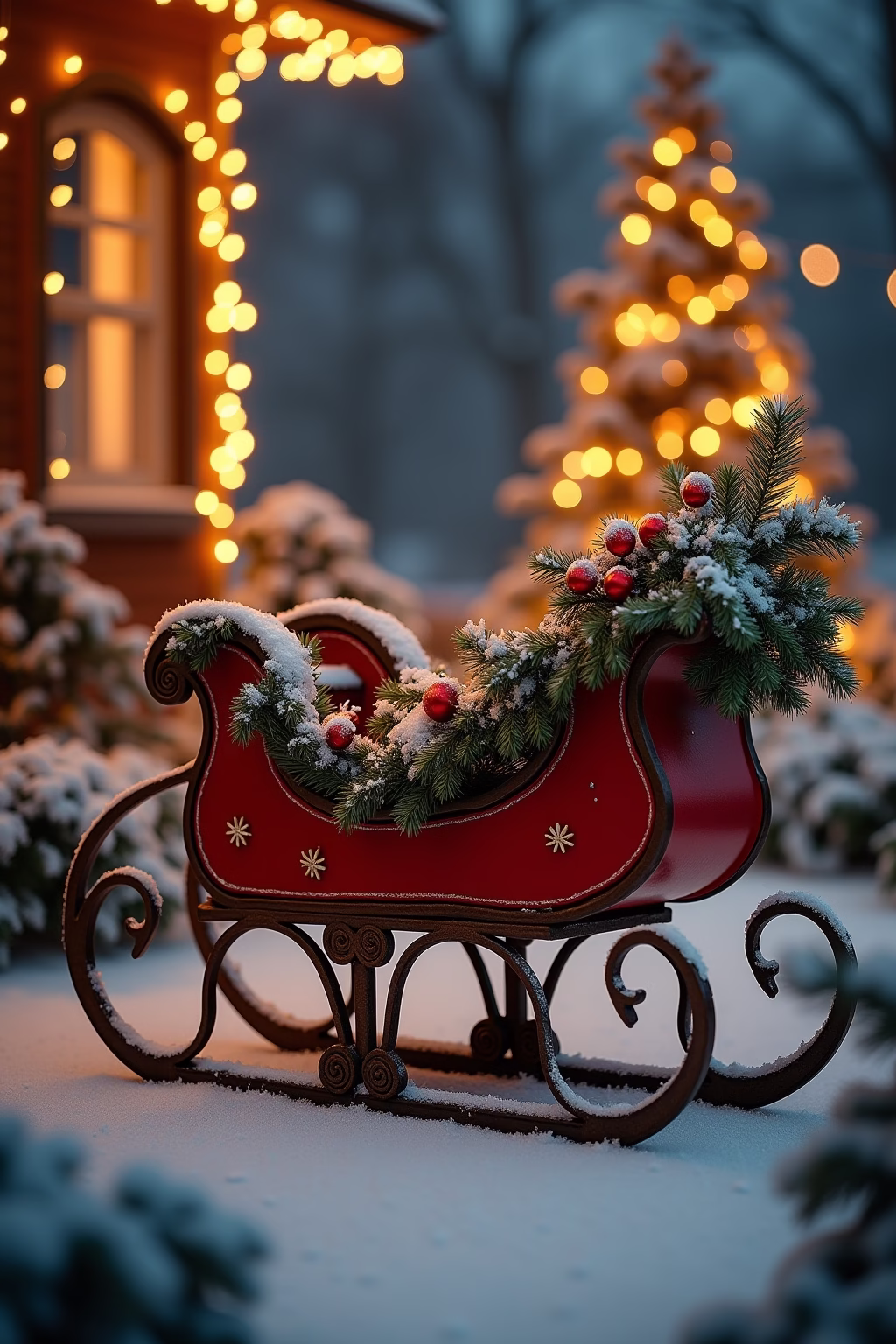 schlitten deko weihnachten draussen outline 1