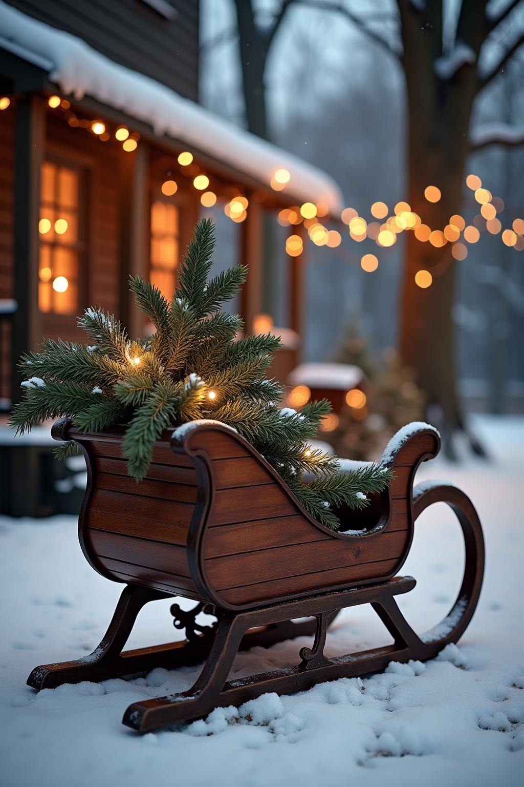 schlitten deko weihnachten draussen outline 2