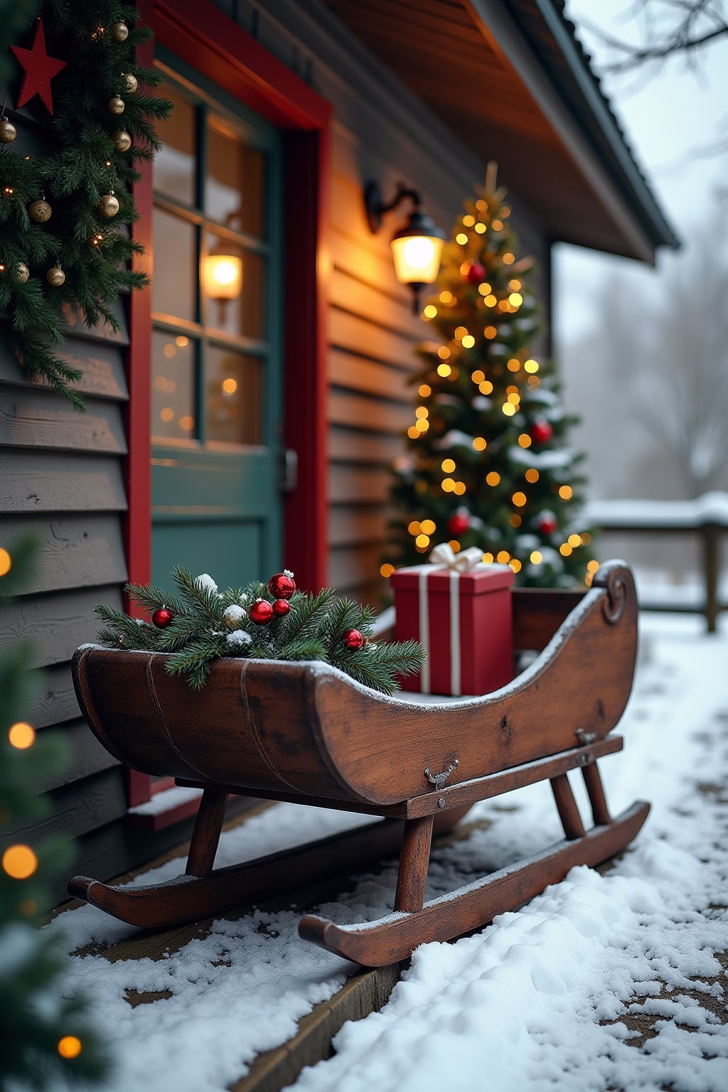 schlitten deko weihnachten draussen outline 4