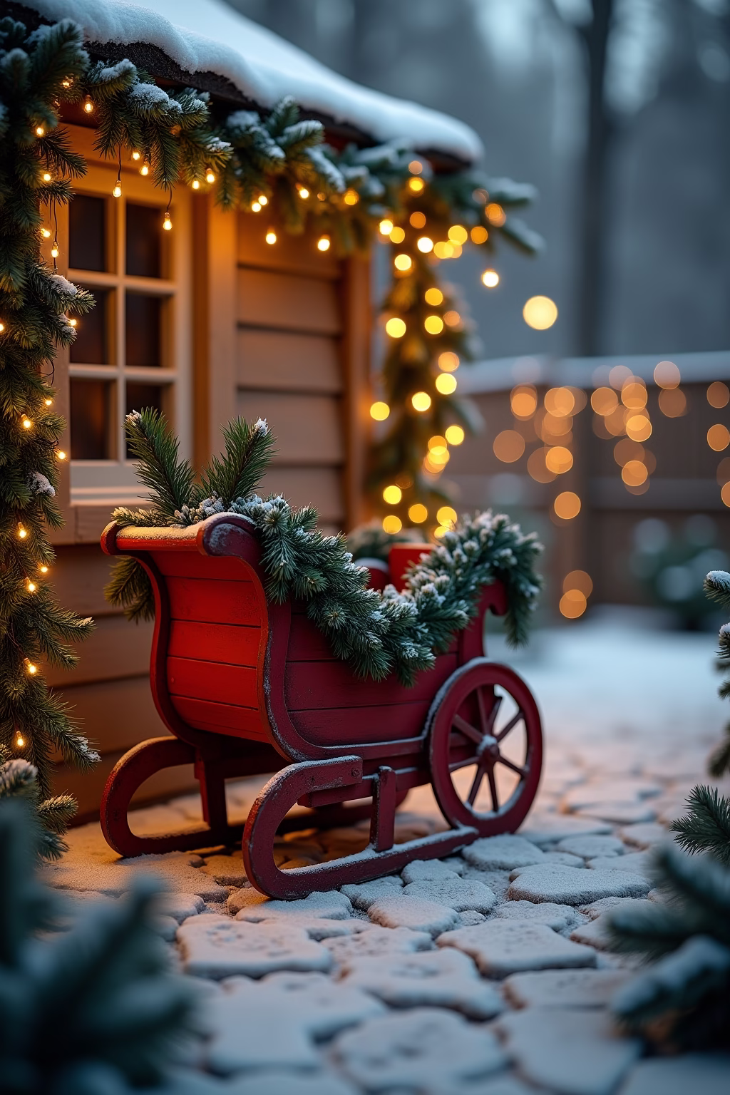 schlitten deko weihnachten draussen outline 8