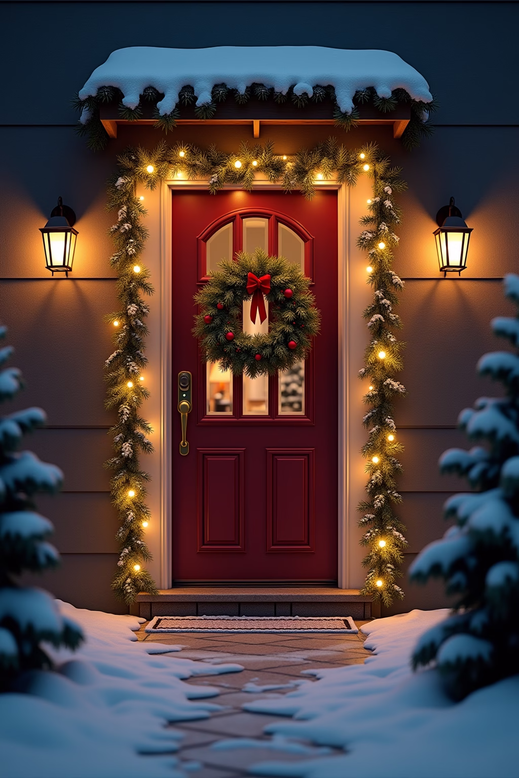 weihnachtsdeko vor der haustuer outline 1