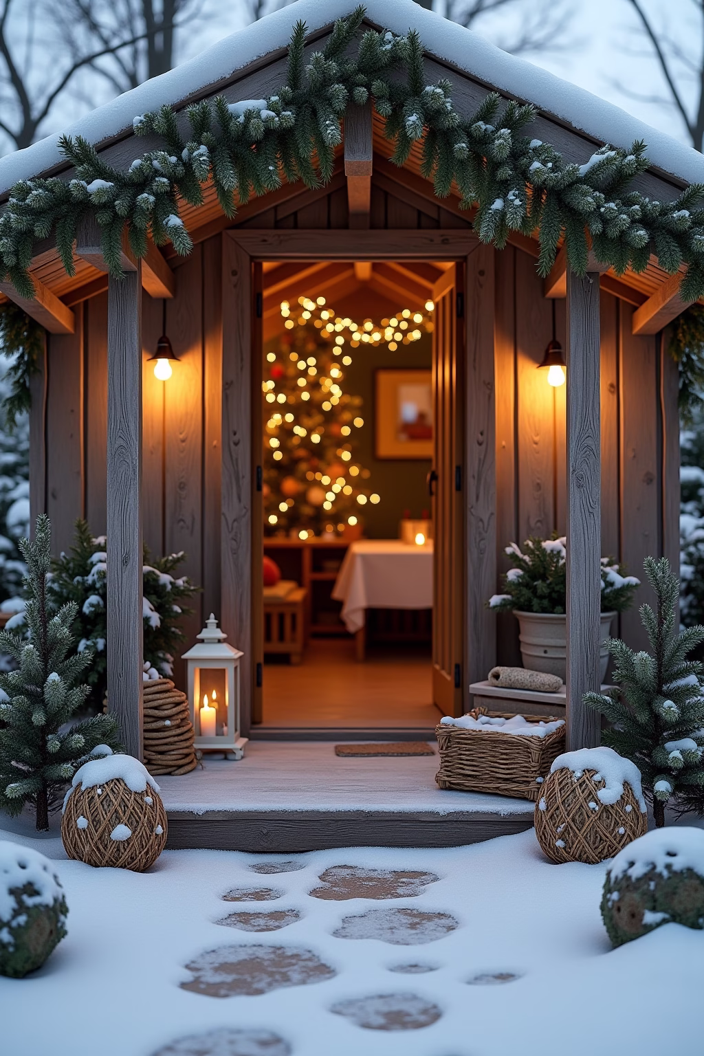 weihnachtsdeko vor der haustuer outline 6